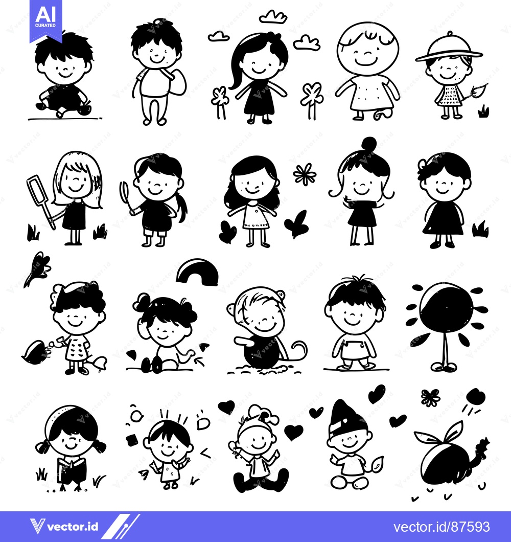 Premium Vector of Hand-Drawn Cartoon Illustration of Children and Nature Elements