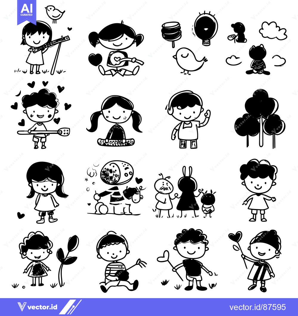 Premium Vector dari Hand-Drawn Illustrations of Children Engaged in Various Activities
