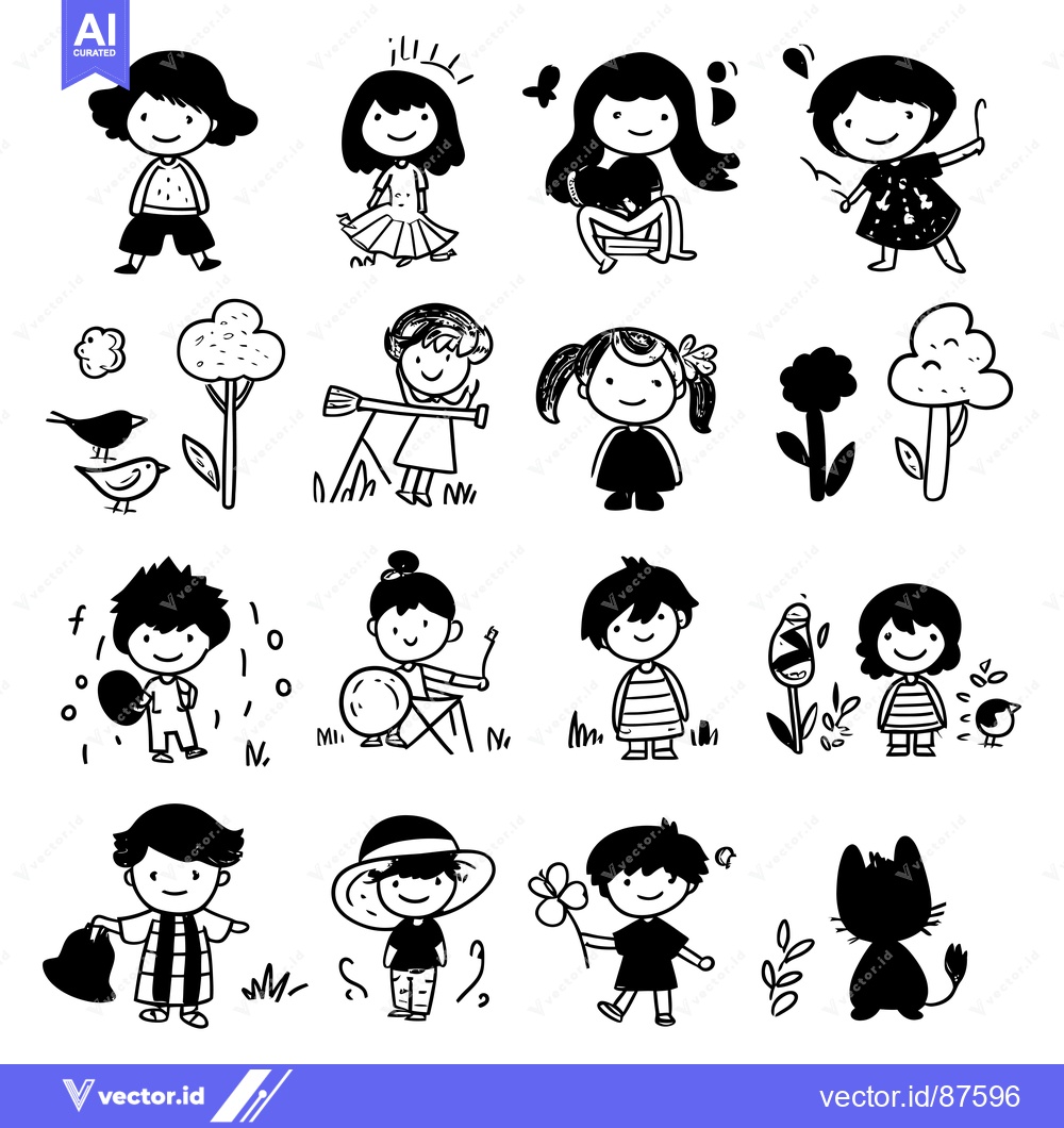 Premium Vector of Children and animals in a playful doodle style