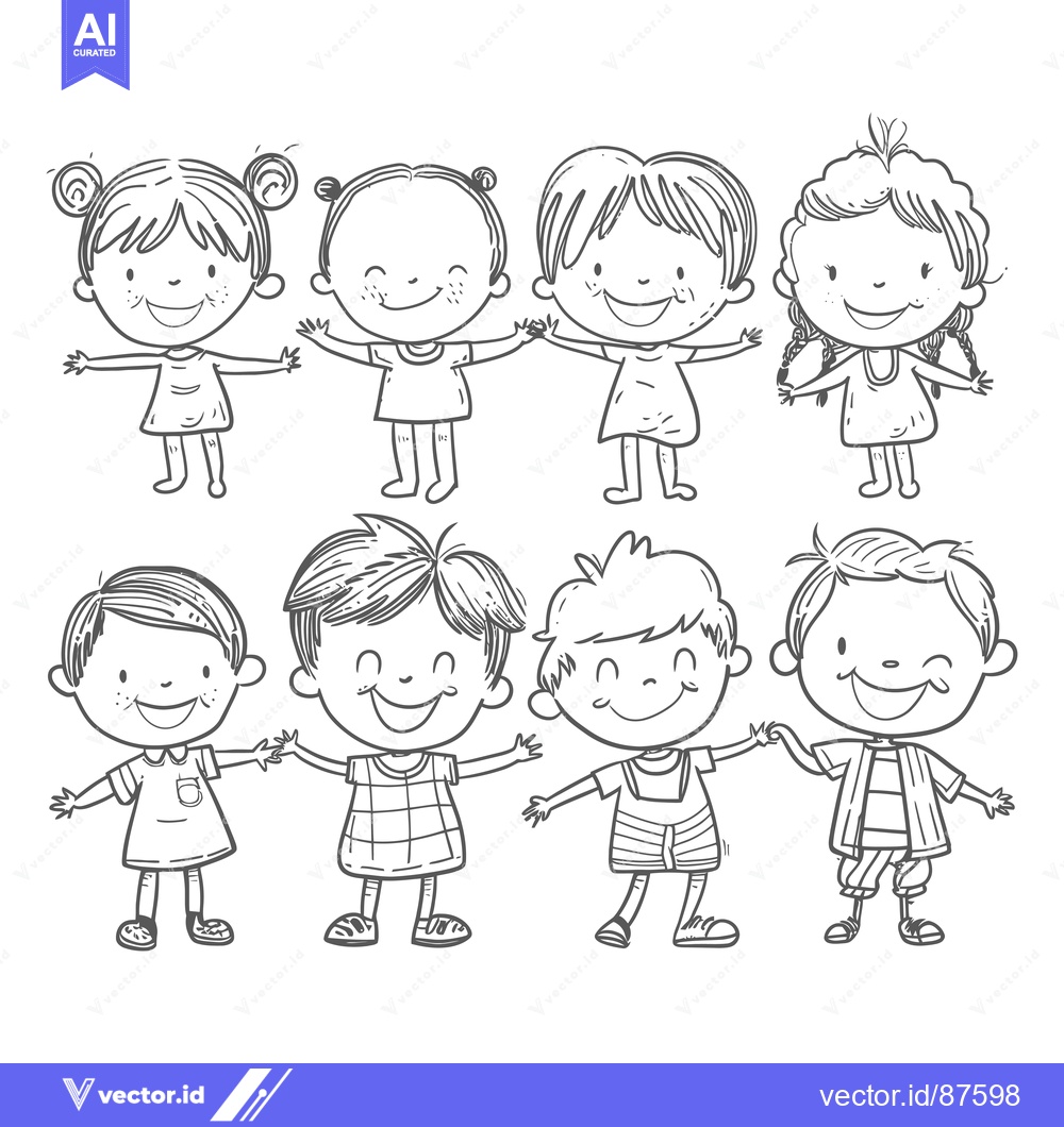 Premium Vector of A Group of Happy Children Holding Hands