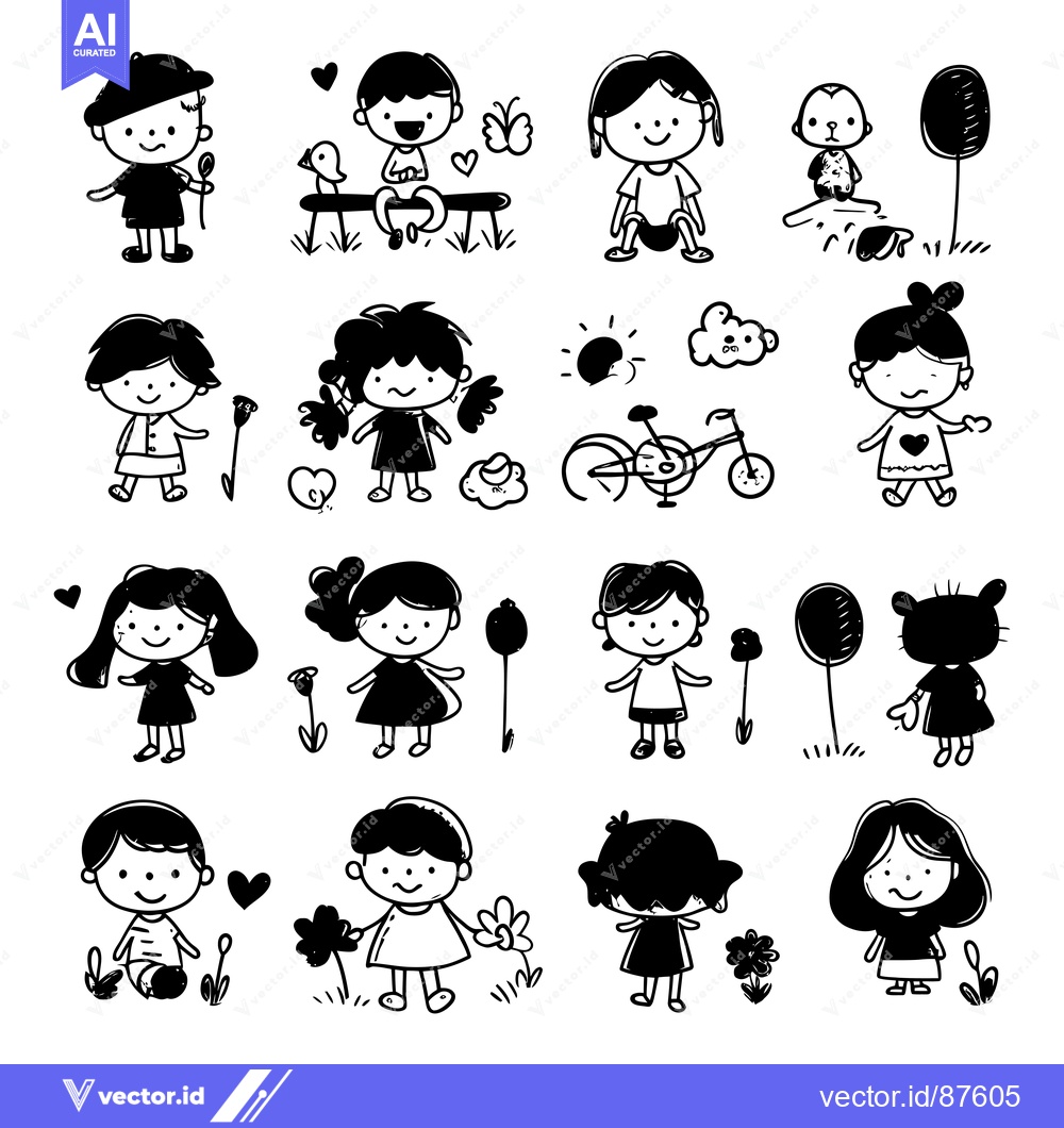 Premium Vector of Doodle Illustration of Children with Various Activities in a Playful S