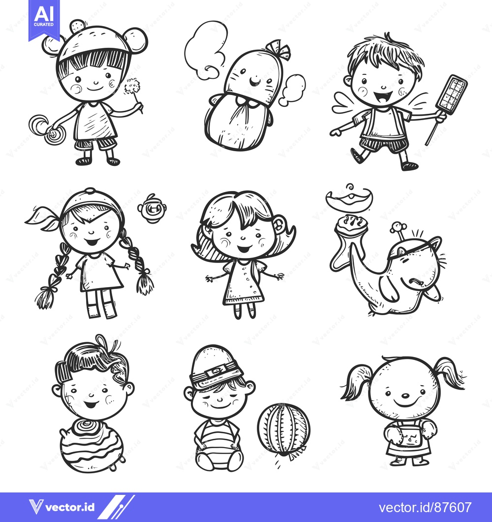 Premium Vector of Hand-Drawn Illustrations of Adorable Children with Playful Accessories