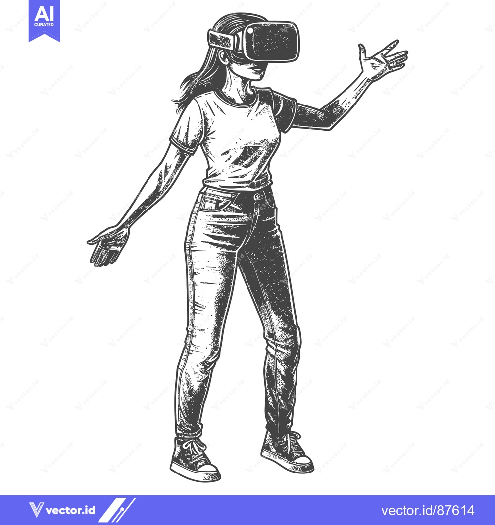 Premium Vector dari A Woman Wearing a VR Headset and Reaching Out with Her Hand