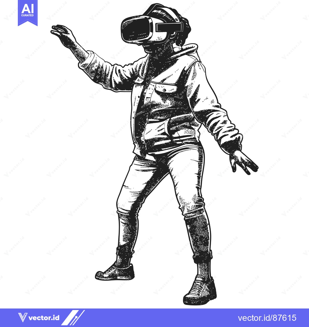 Premium Vector of A Person Wearing a Virtual Reality Headset Reaching Out with Their Han