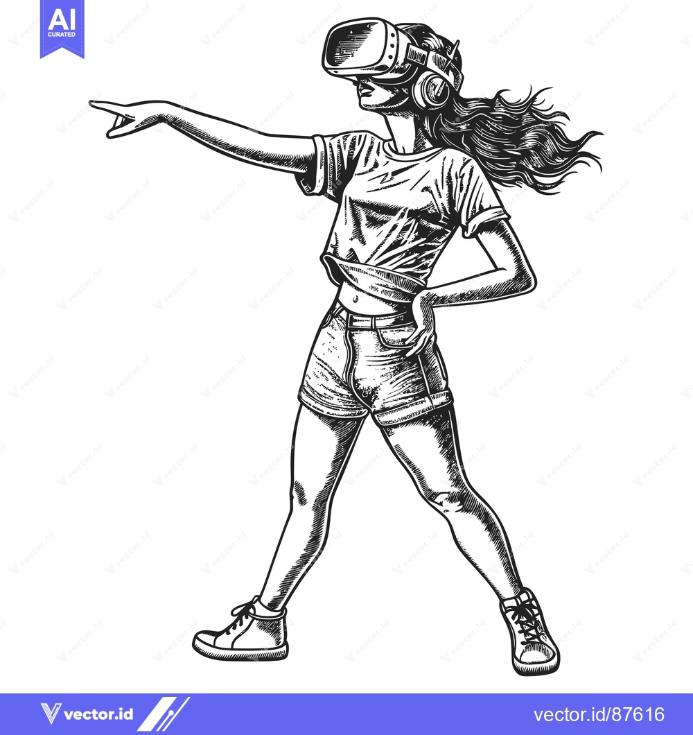 Premium Vector dari Woman Wearing VR Headset and Pointing with Her Hand