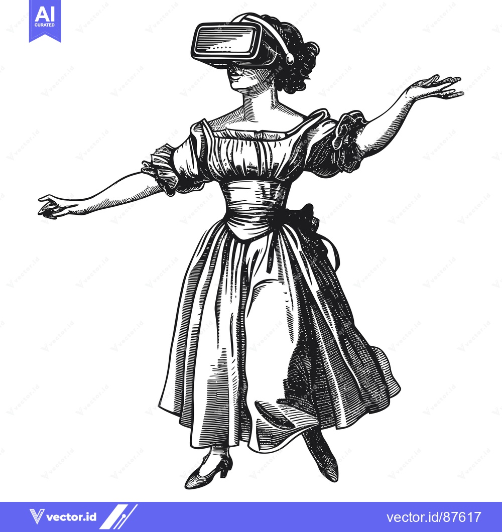 Premium Vector of A Woman Wearing a Victorian Dress and a Virtual Reality Headset