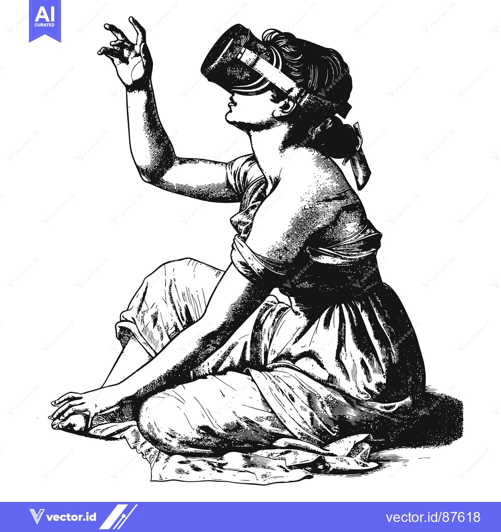 Premium Vector of A Woman Wearing a Virtual Reality Headset Reaching Out