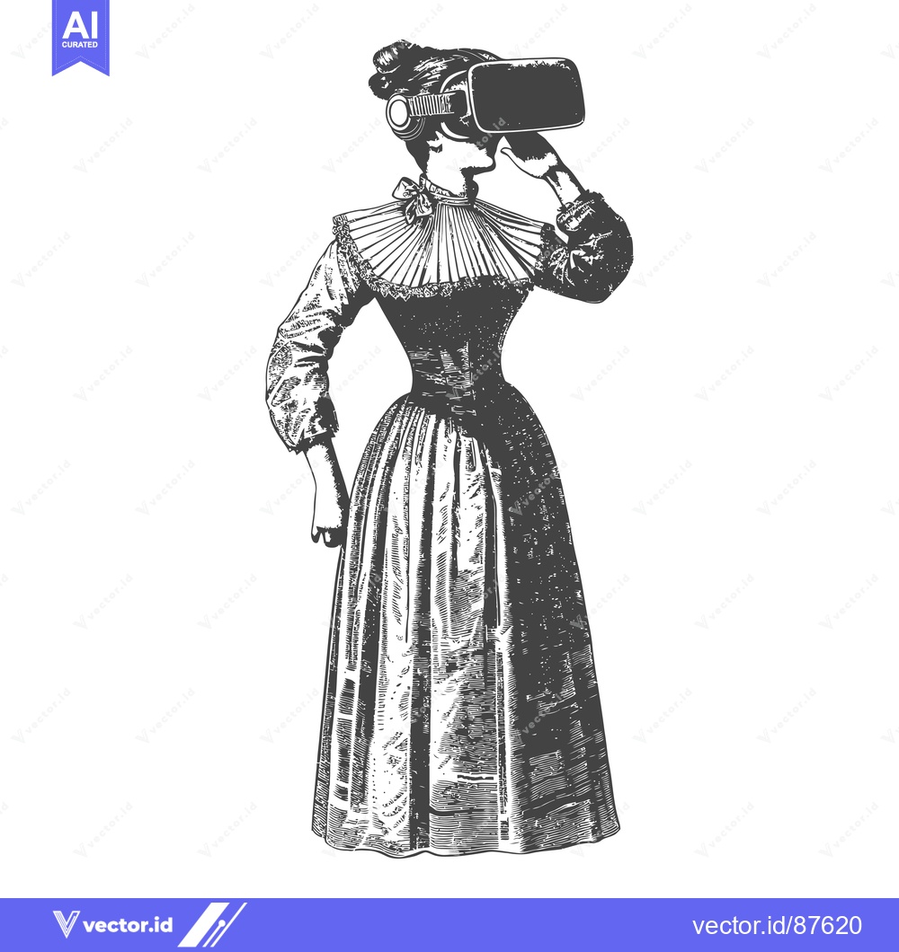 Premium Vector of A Victorian Woman Experiencing Virtual Reality