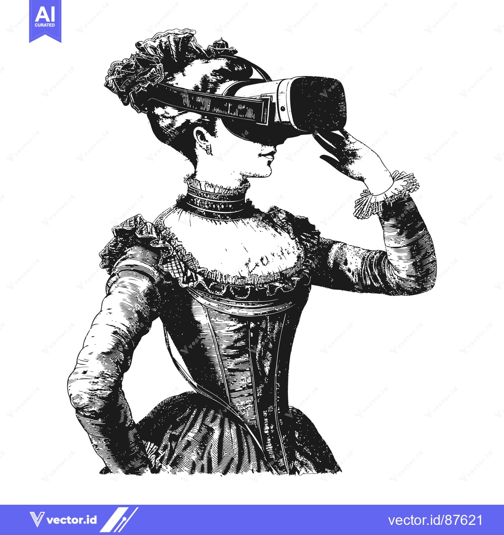 Premium Vector dari A Victorian Woman Wearing a Virtual Reality Headset