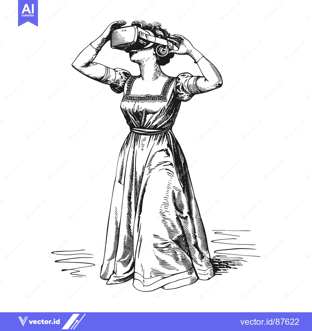 Premium Vector of Woman in a Dress Experiencing Virtual Reality