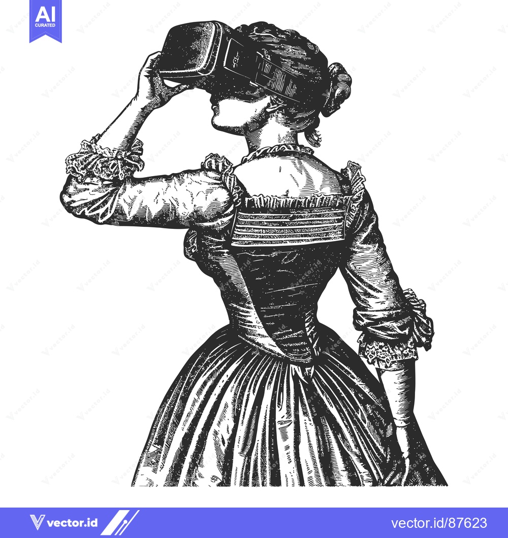 Premium Vector of A Woman in a Dress Wearing Virtual Reality Headset