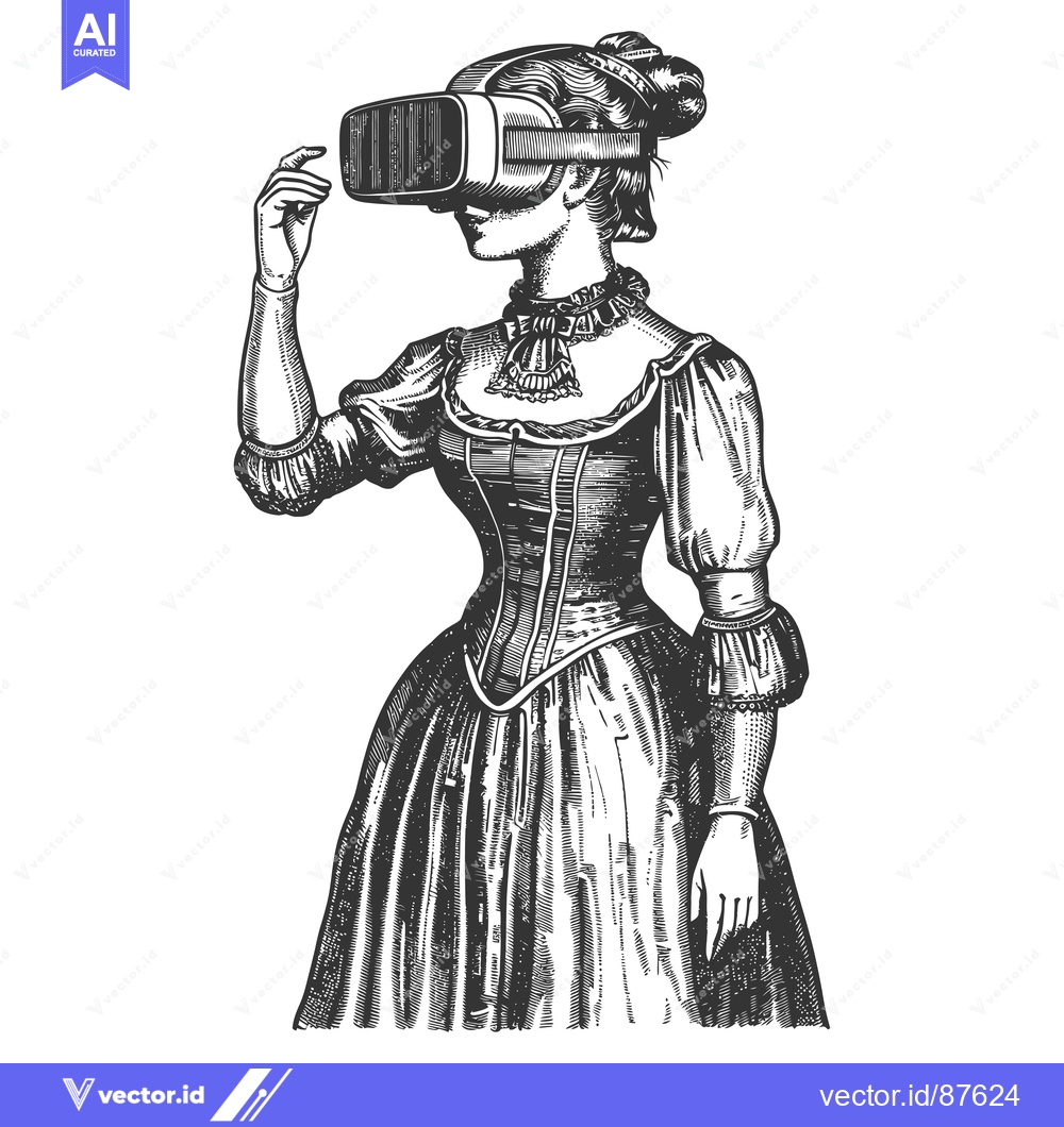 Premium Vector of Victorian Woman Experiencing Virtual Reality