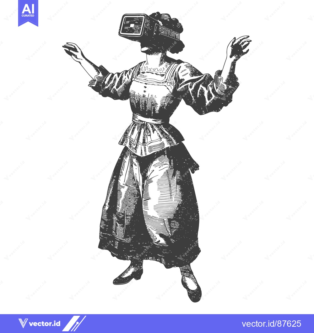 Premium Vector of A Woman Wearing a Vintage-Style Virtual Reality Headset