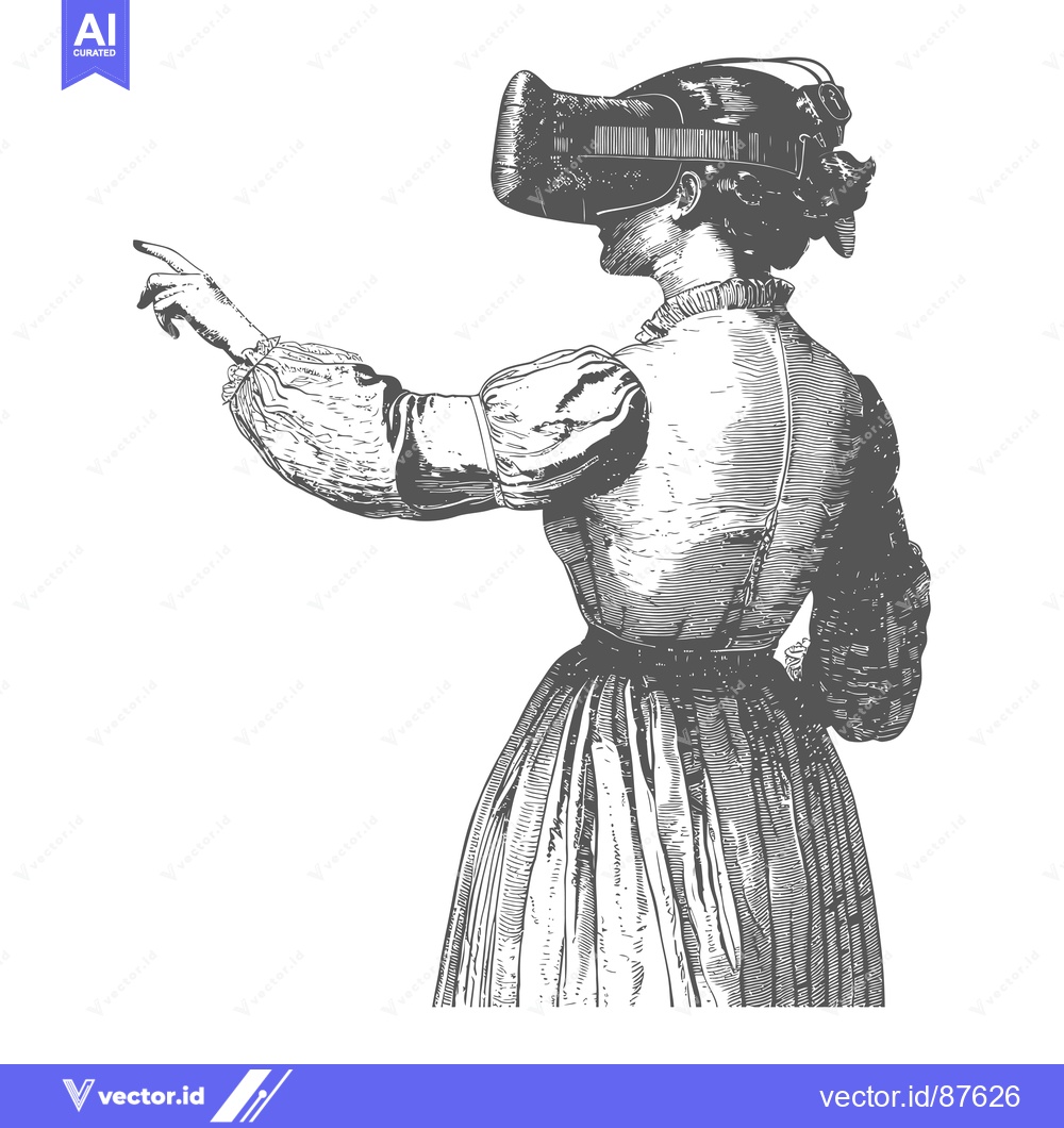 Premium Vector of Victorian Woman Wearing a Virtual Reality Headset