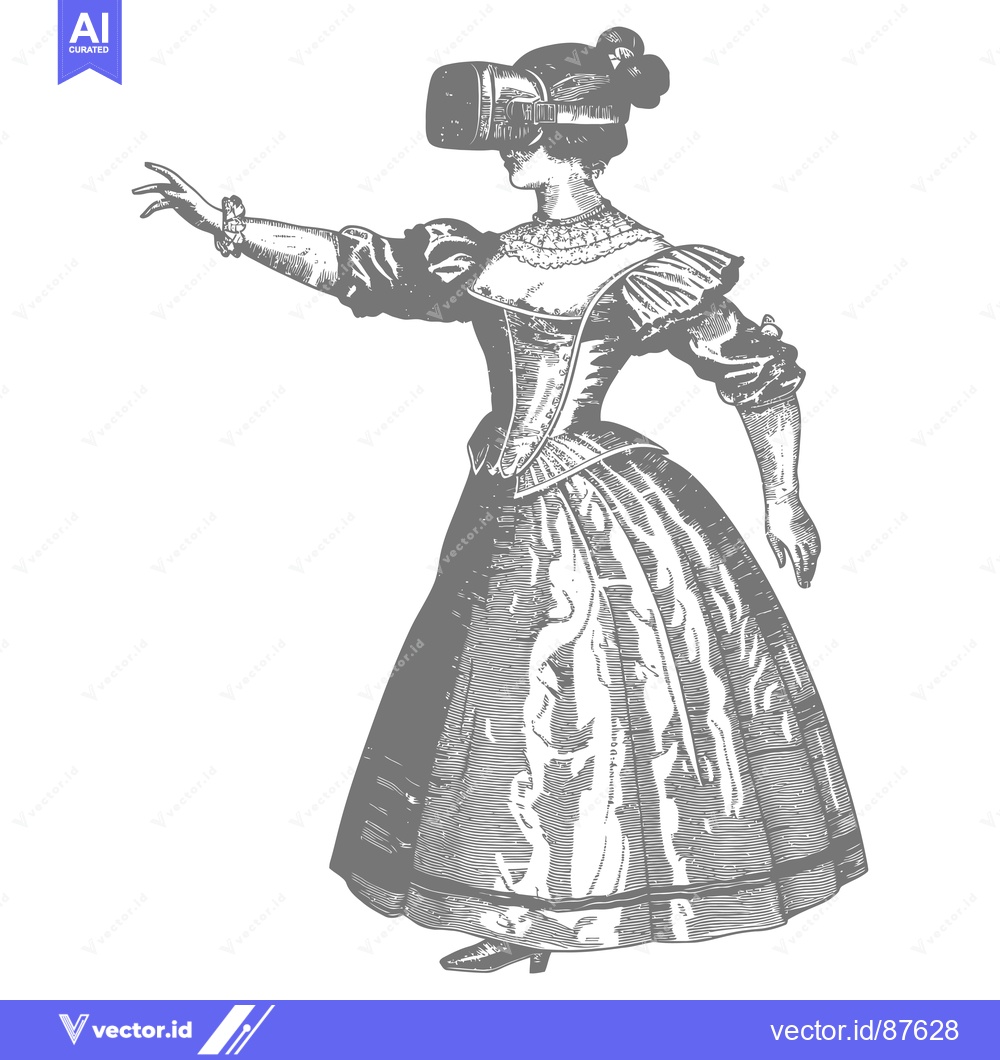 Premium Vector of A Woman Wearing a Virtual Reality Headset and a 19th-Century Dress