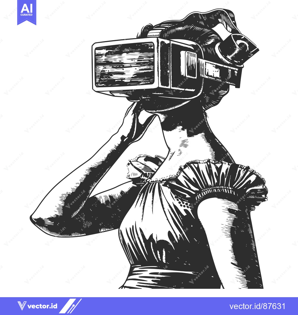 Premium Vector of Woman Wearing a Retro-Style Virtual Reality Headset