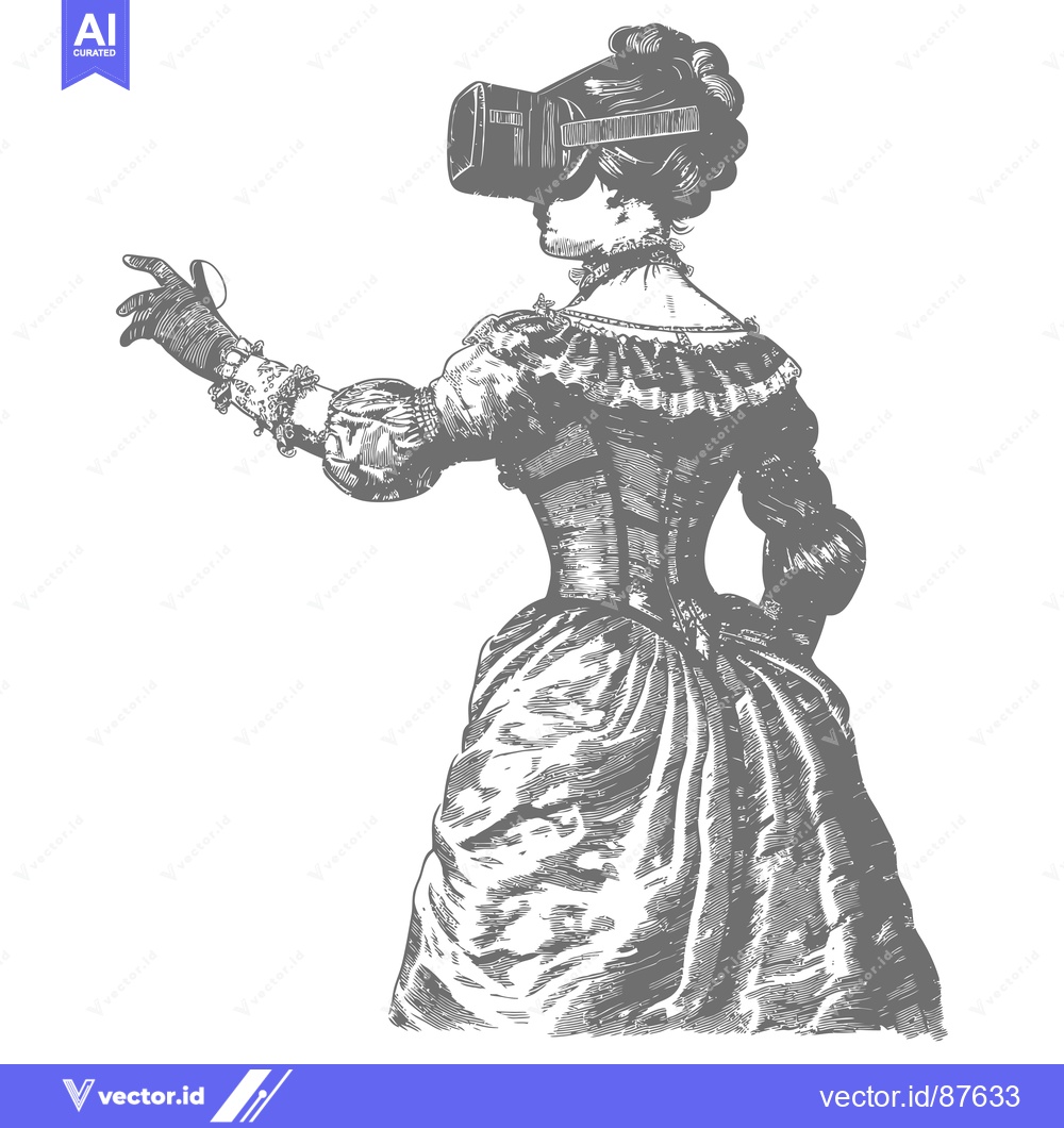 Premium Vector dari A Woman in an Elaborate Dress Wearing a VR Headset
