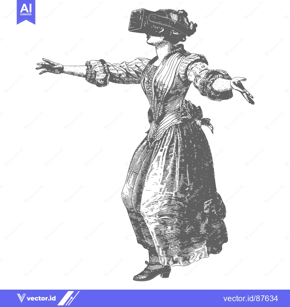 Premium Vector dari A Woman in an Antique Dress Using a Modern VR Headset