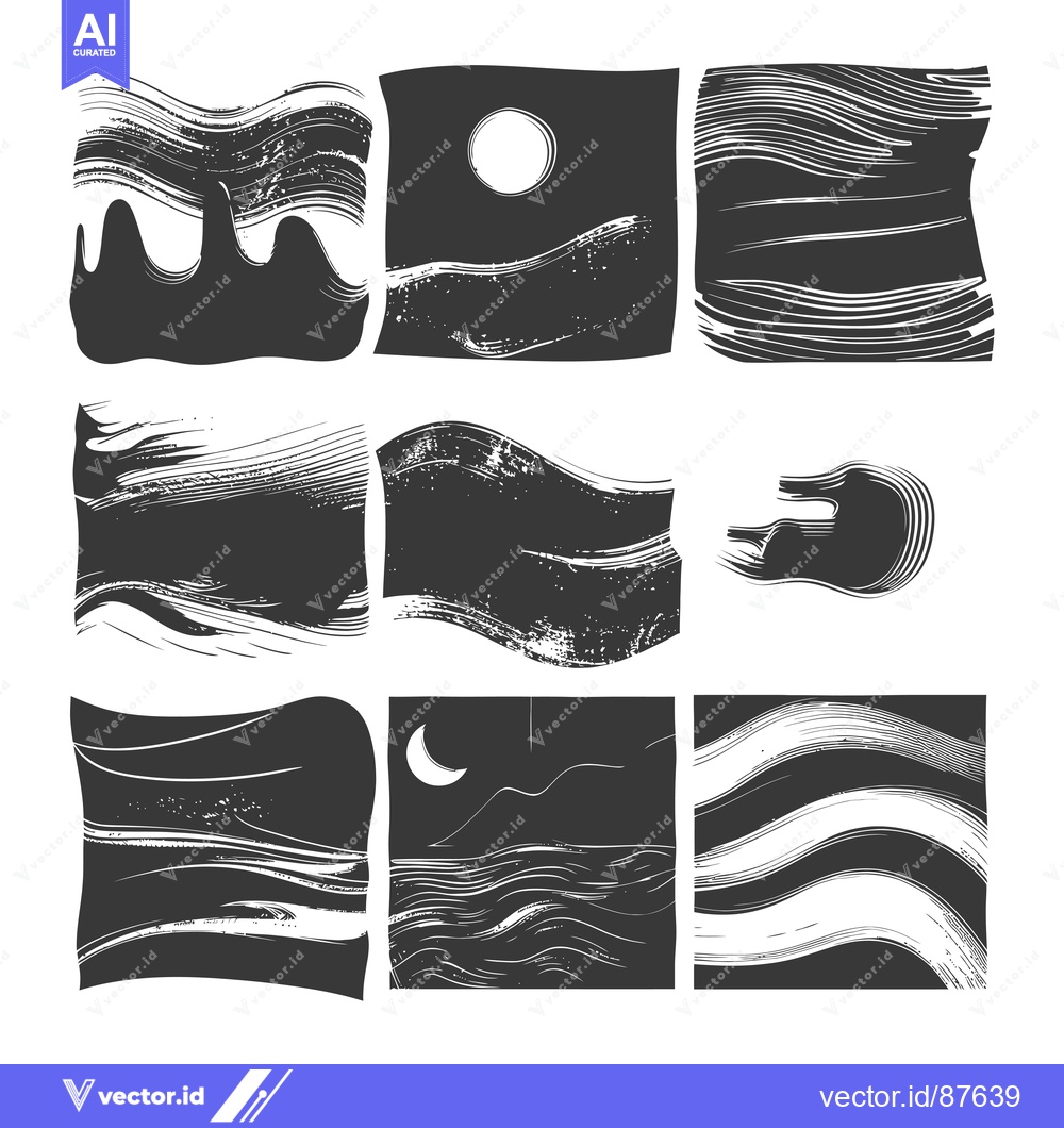 Premium Vector dari Nine Abstract Black and White Wavy Illustrations with Celestial Elemen