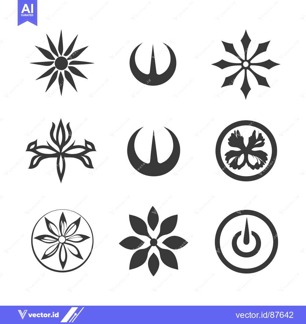 Premium Vector dari Nine Abstract Floral and Geometric Shapes in Black on White