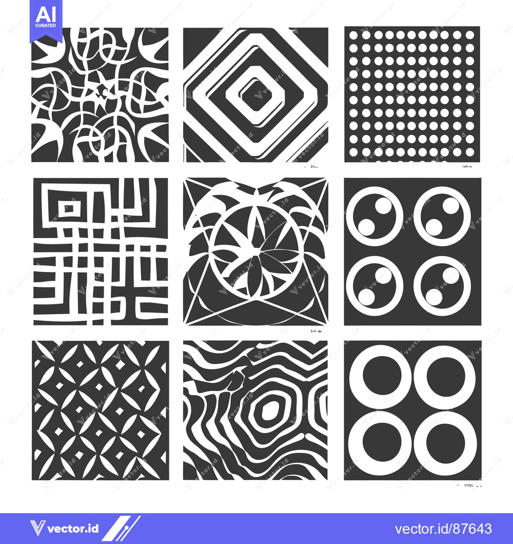 Premium Vector dari Nine Abstract Geometric Designs in Black and White