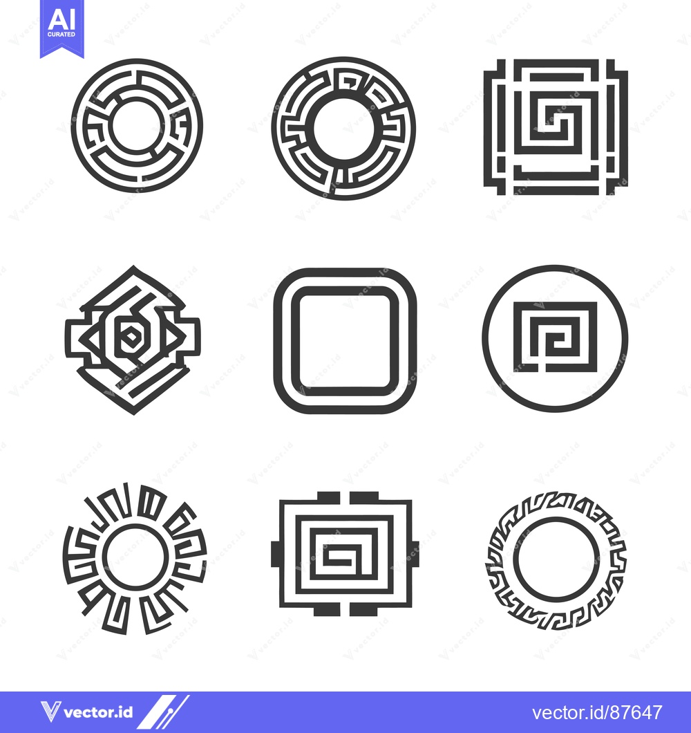 Premium Vector of Nine Abstract Geometric Shapes with a Maze Pattern