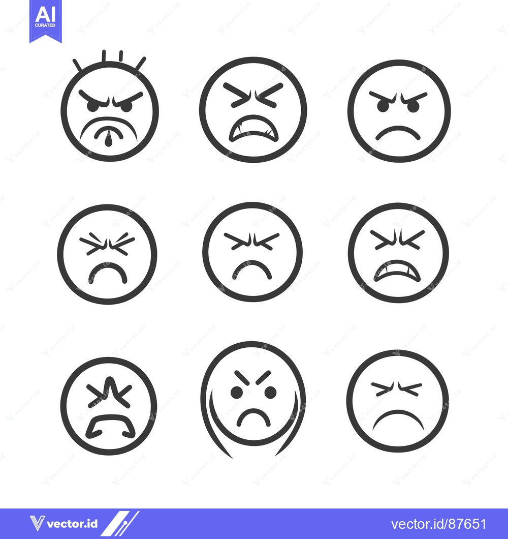Premium Vector of Nine Angry Emojis with Different Facial Expressions