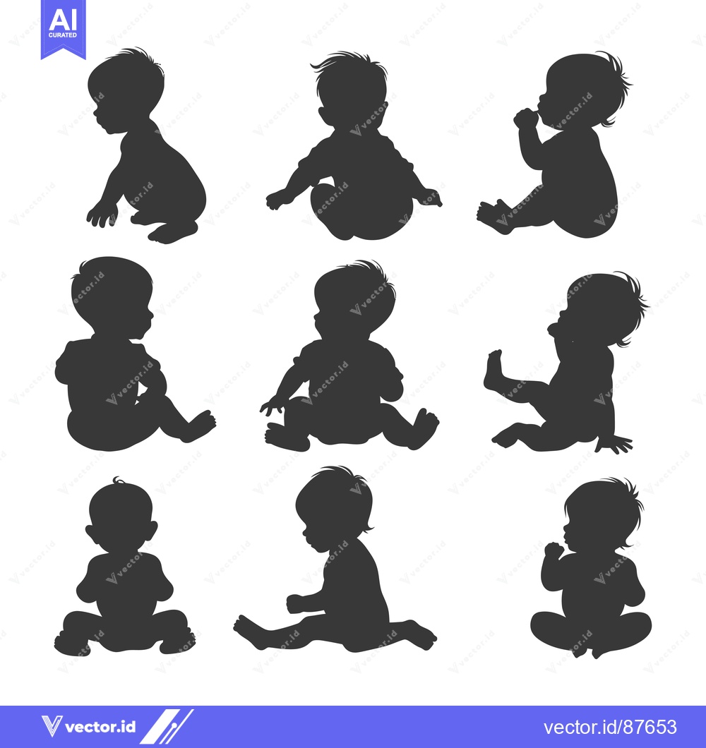 Premium Vector dari Nine Baby Silhouettes in Various Poses