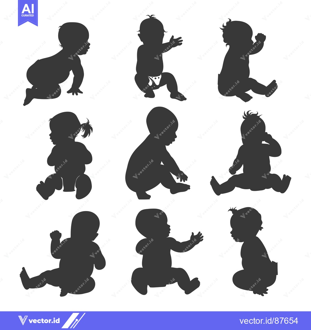 Premium Vector dari Nine Baby Silhouettes in Various Poses
