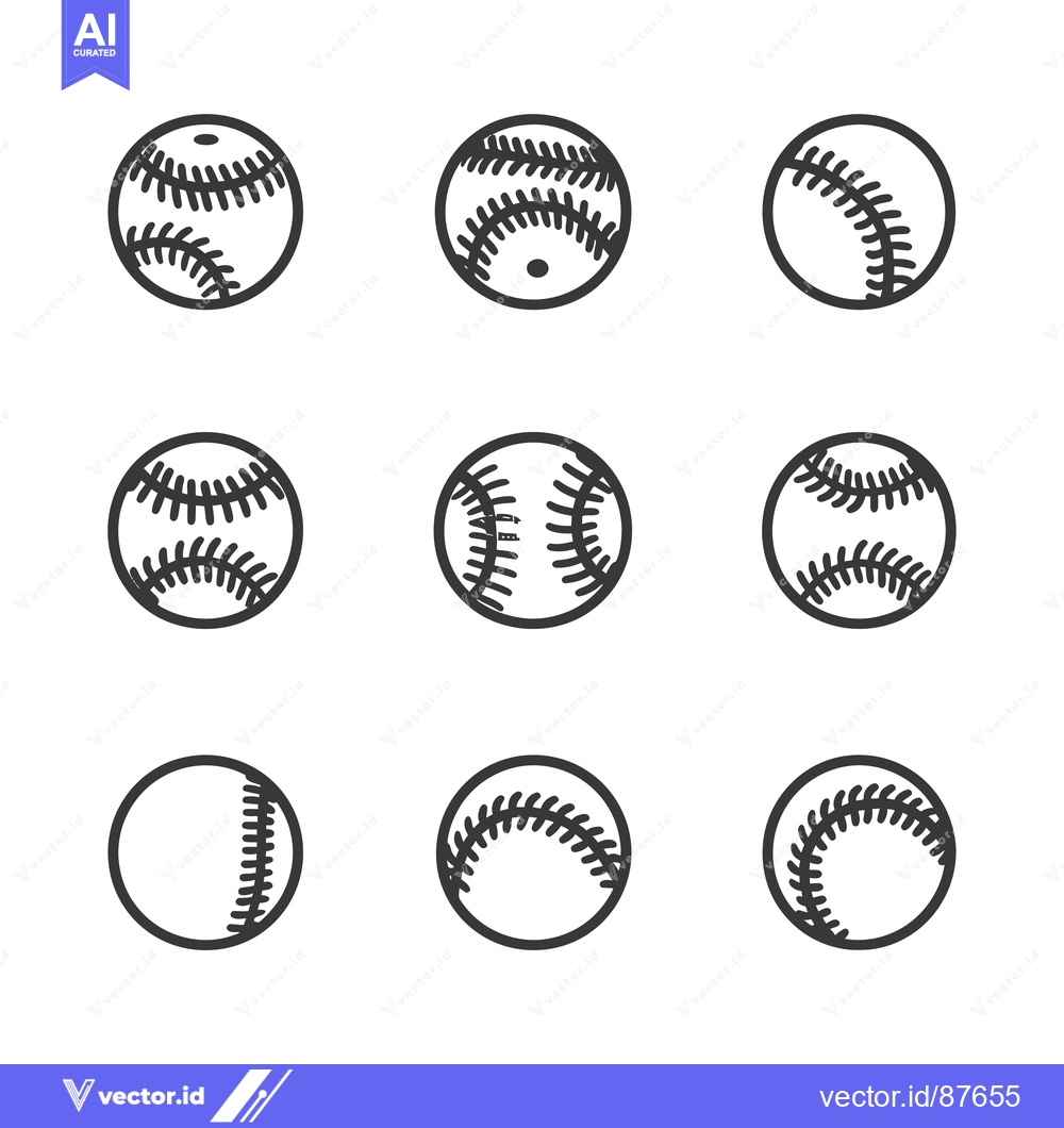 Premium Vector dari Nine Baseball Ball Icons in Different Variations