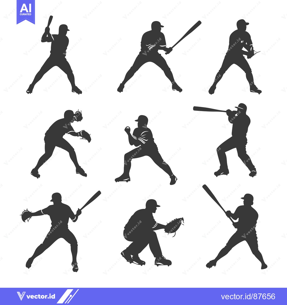 Premium Vector dari Nine Baseball Player Silhouettes in Various Poses