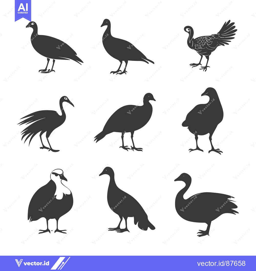 Premium Vector of Nine Bird Silhouettes in Black and White
