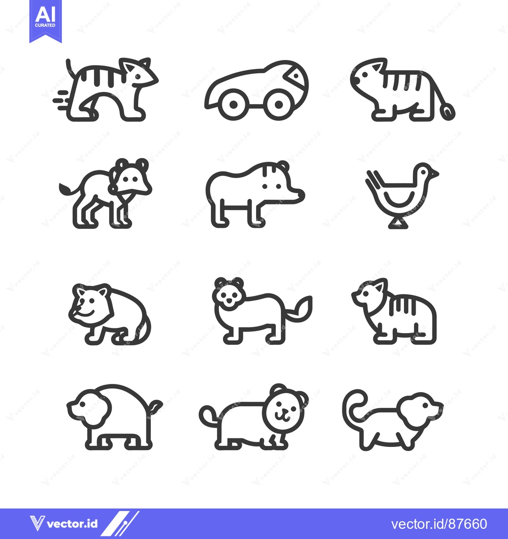Premium Vector dari Nine Black and White Animal Icons and One Vehicle Icon