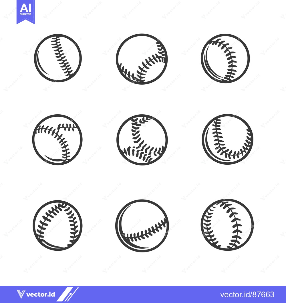 Premium Vector dari Nine Black and White Baseball Ball Icons