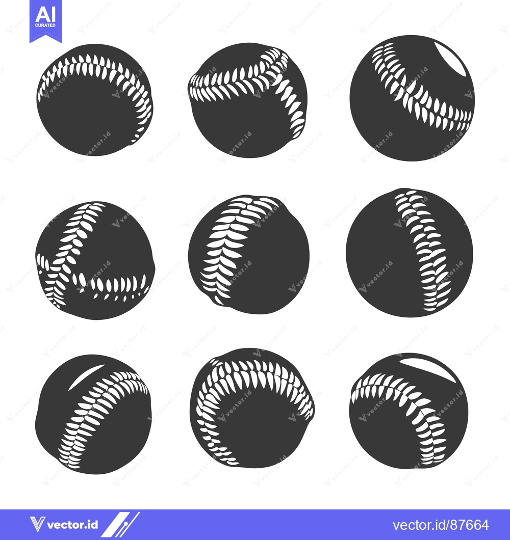 Premium Vector dari Nine Black and White Baseball Balls in Different Views