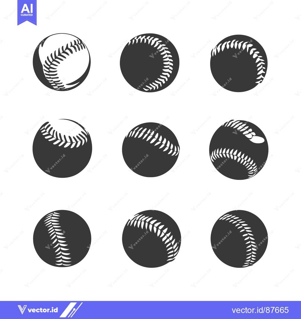 Premium Vector dari Nine Black and White Baseball Balls with Stitches