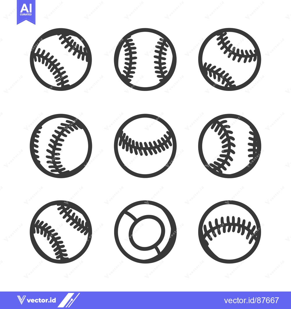 Premium Vector dari Nine Black and White Baseball Icons