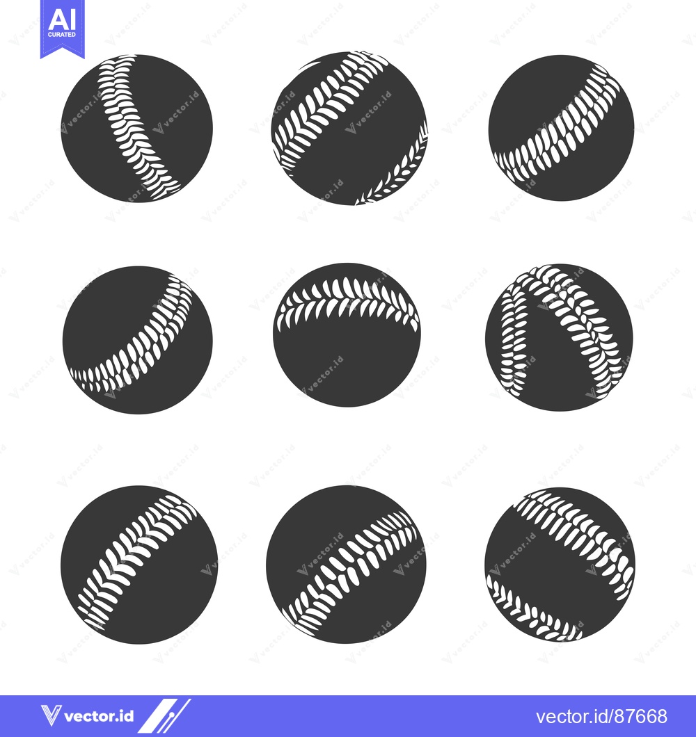 Premium Vector dari Nine Black and White Baseball Icons with Stitching