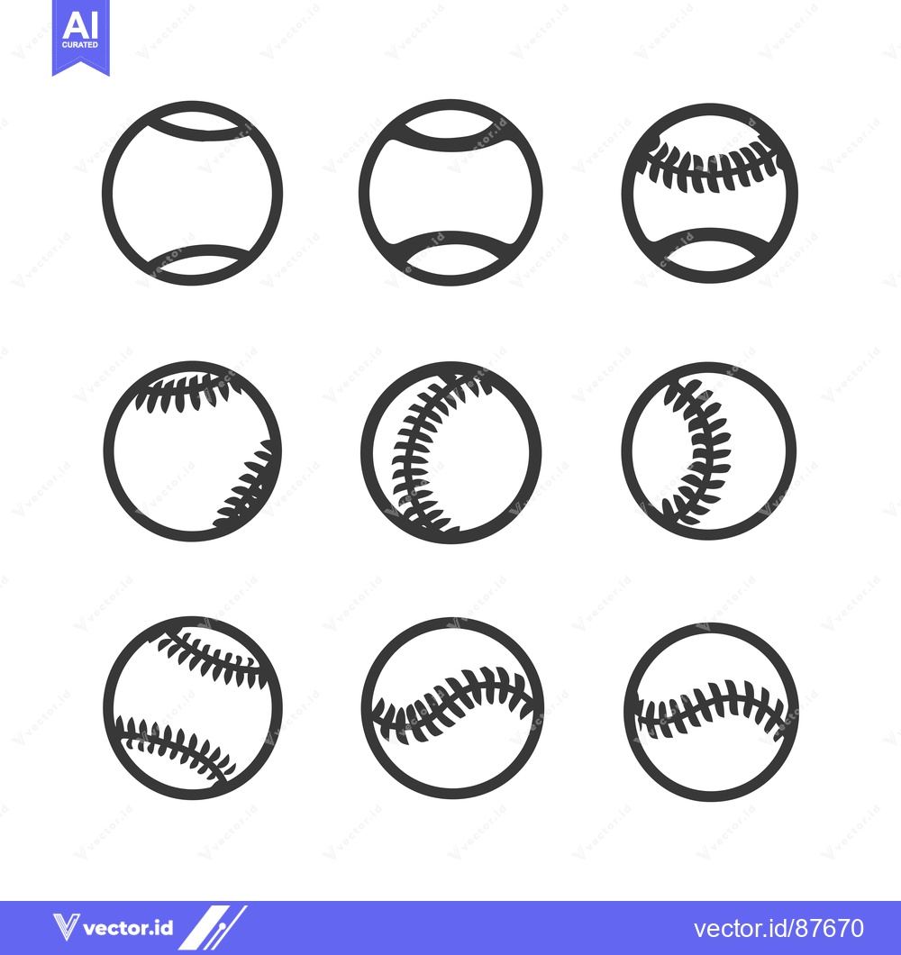 Premium Vector of Nine Black and White Baseball Icon Variations
