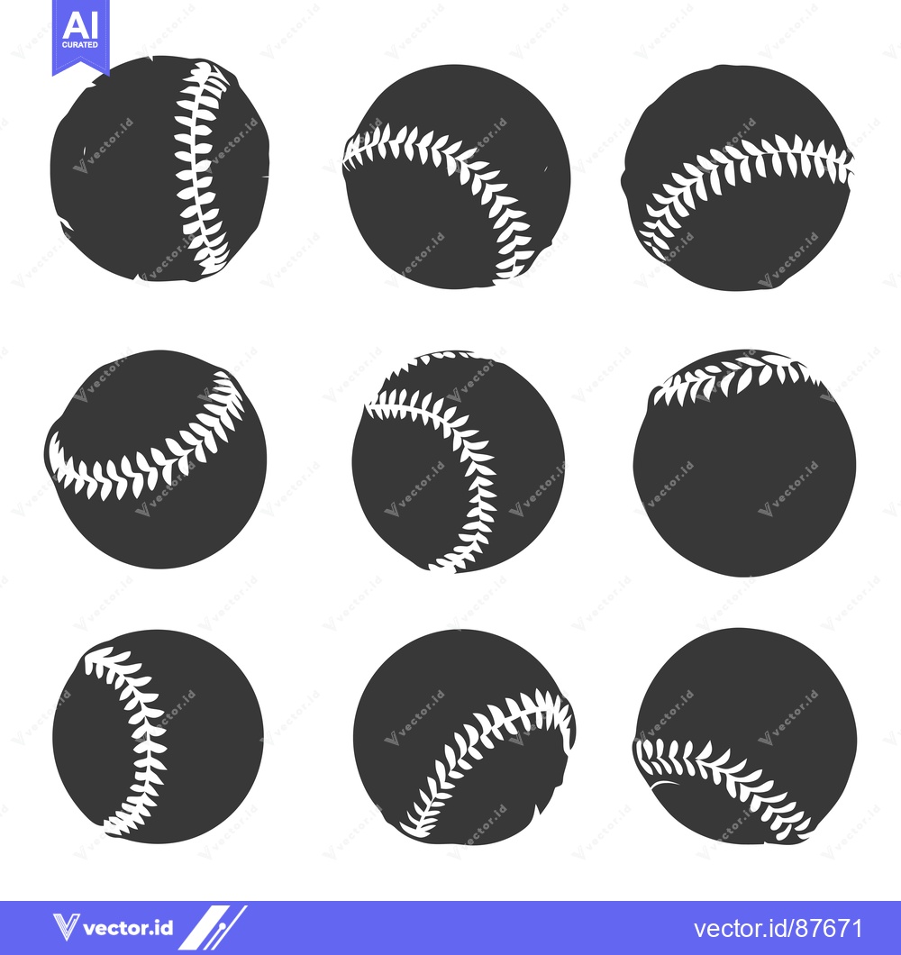 Premium Vector dari Nine Black and White Baseball Silhouettes with Stitching