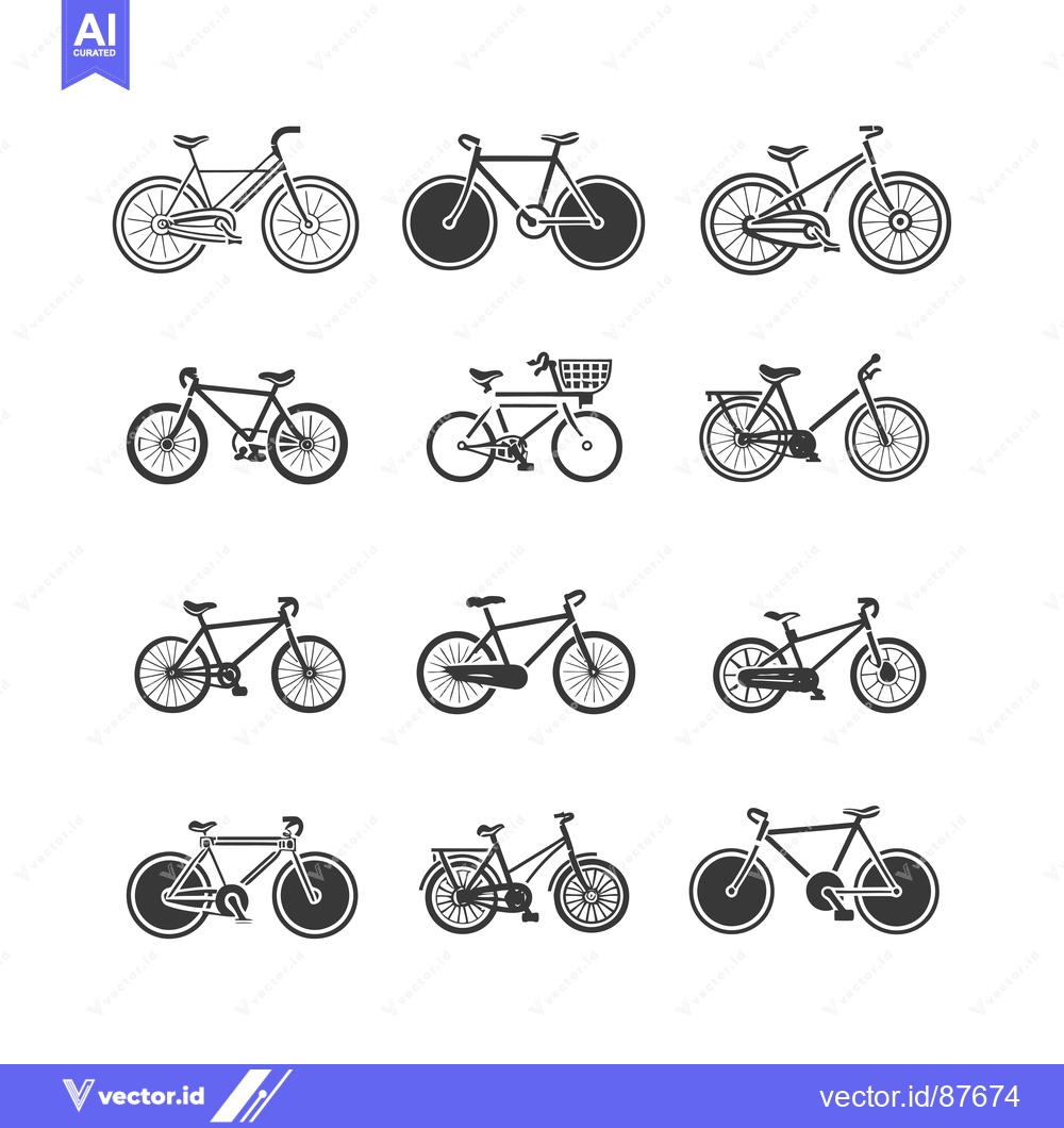 Premium Vector dari Nine Black and White Bicycle Silhouettes