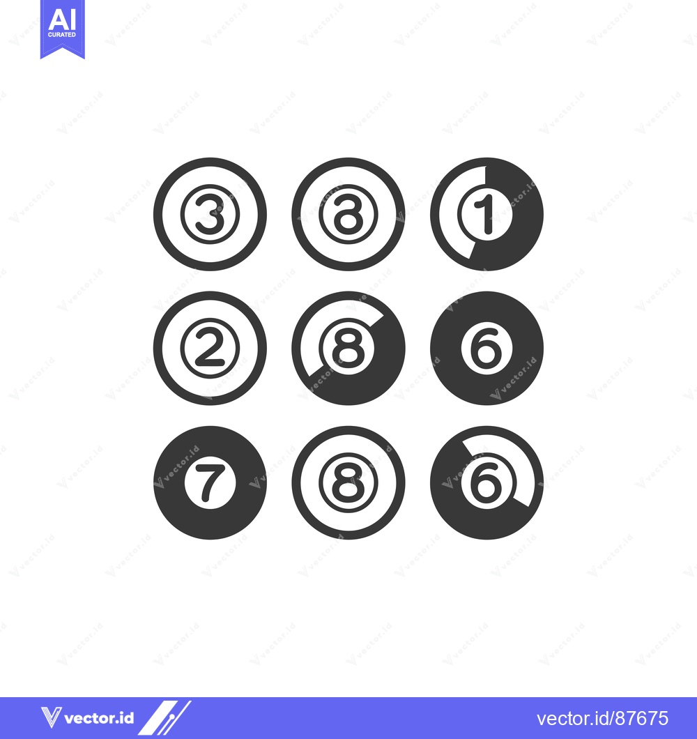Premium Vector dari Nine Black and White Billiard Ball Icons
