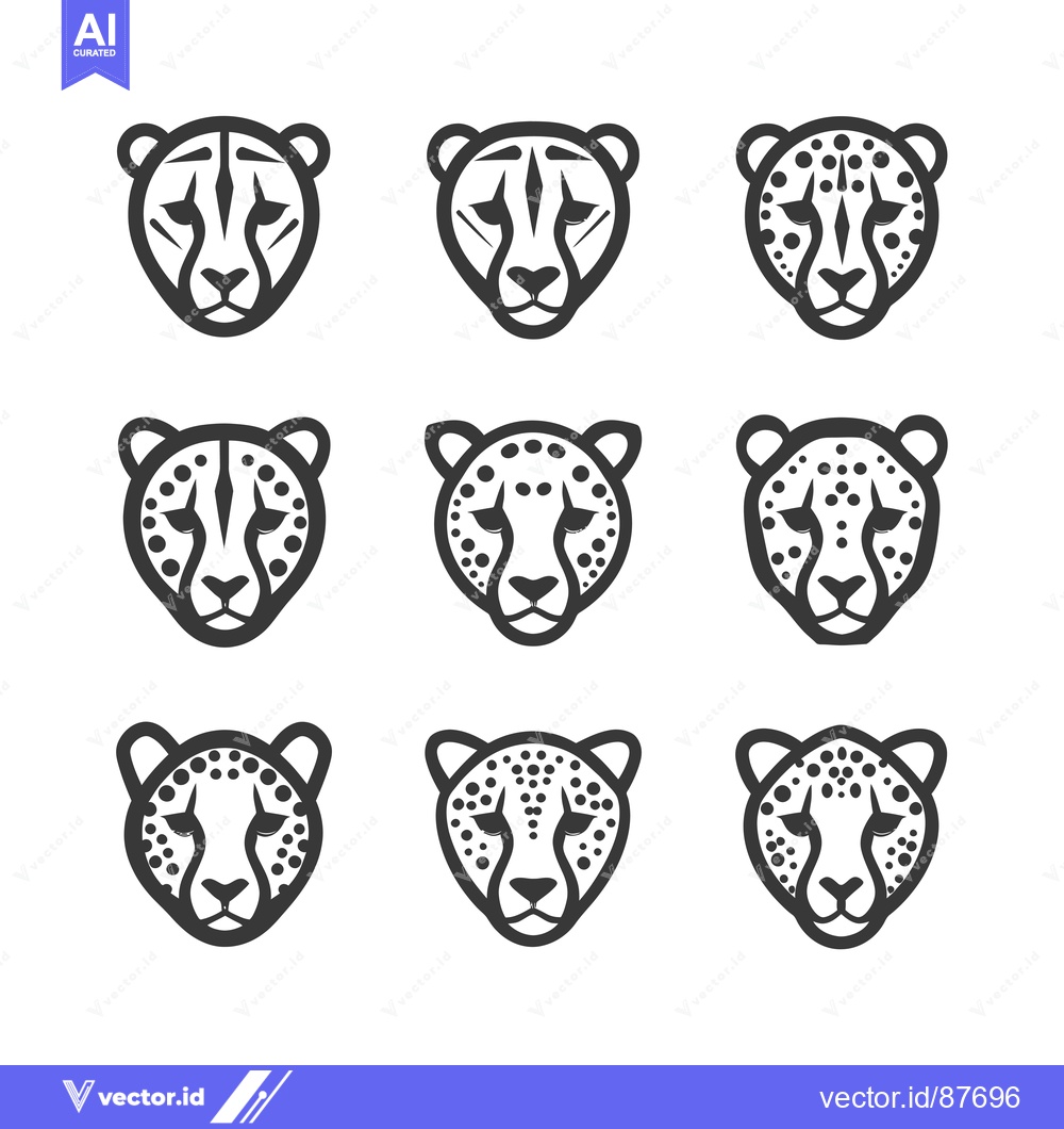 Premium Vector dari Nine Black and White Cheetah Head Illustrations