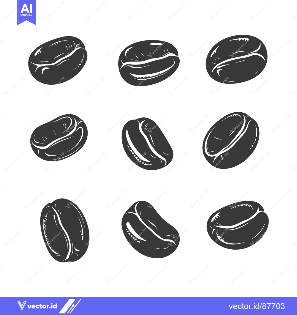 Premium Vector of Nine Black and White Coffee Beans in Various Orientations