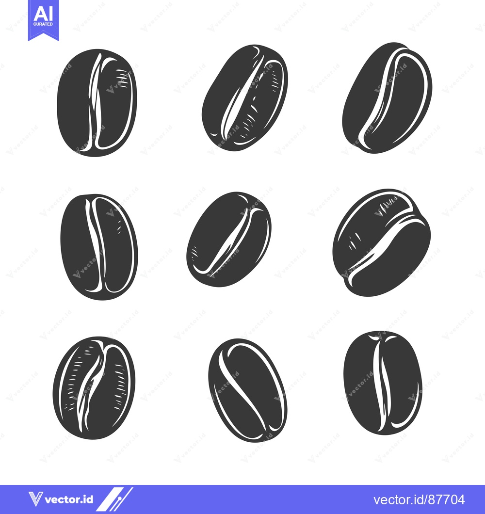 Premium Vector of Nine Black and White Coffee Beans in Various Orientations