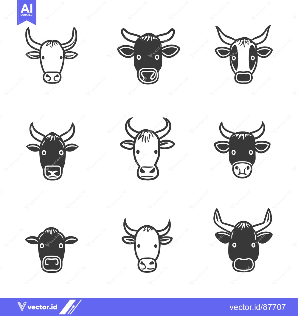 Premium Vector dari Nine Black and White Cow Heads in a Grid Pattern