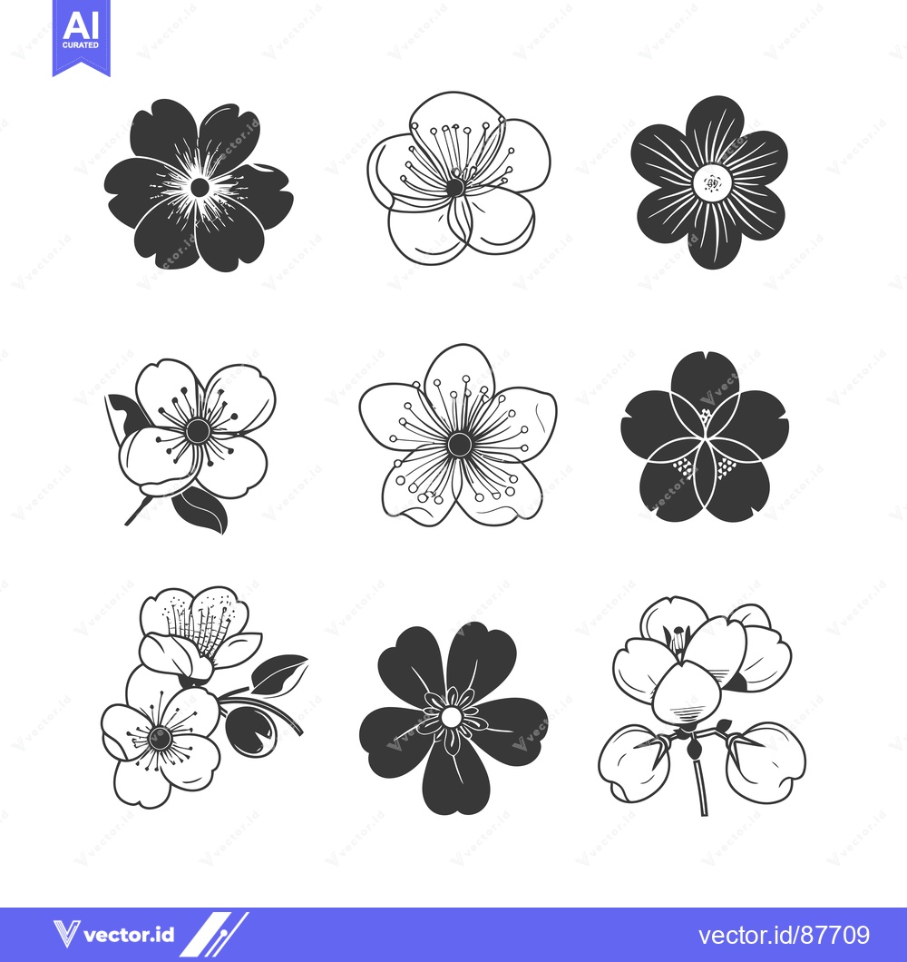 Premium Vector dari Nine Black and White Flower Illustrations
