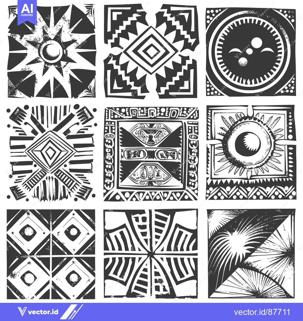 Premium Vector dari Nine Black and White Geometric Patterns with Distressed Textures