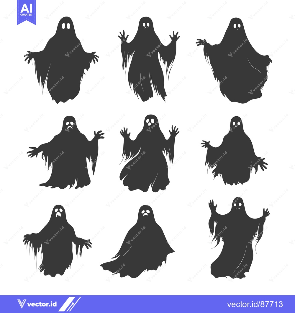 Premium Vector dari Nine Black and White Ghost Silhouettes in Various Poses