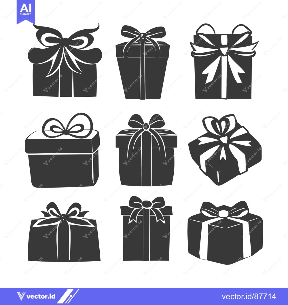 Premium Vector dari Nine Black and White Gift Boxes with Ribbon Bows